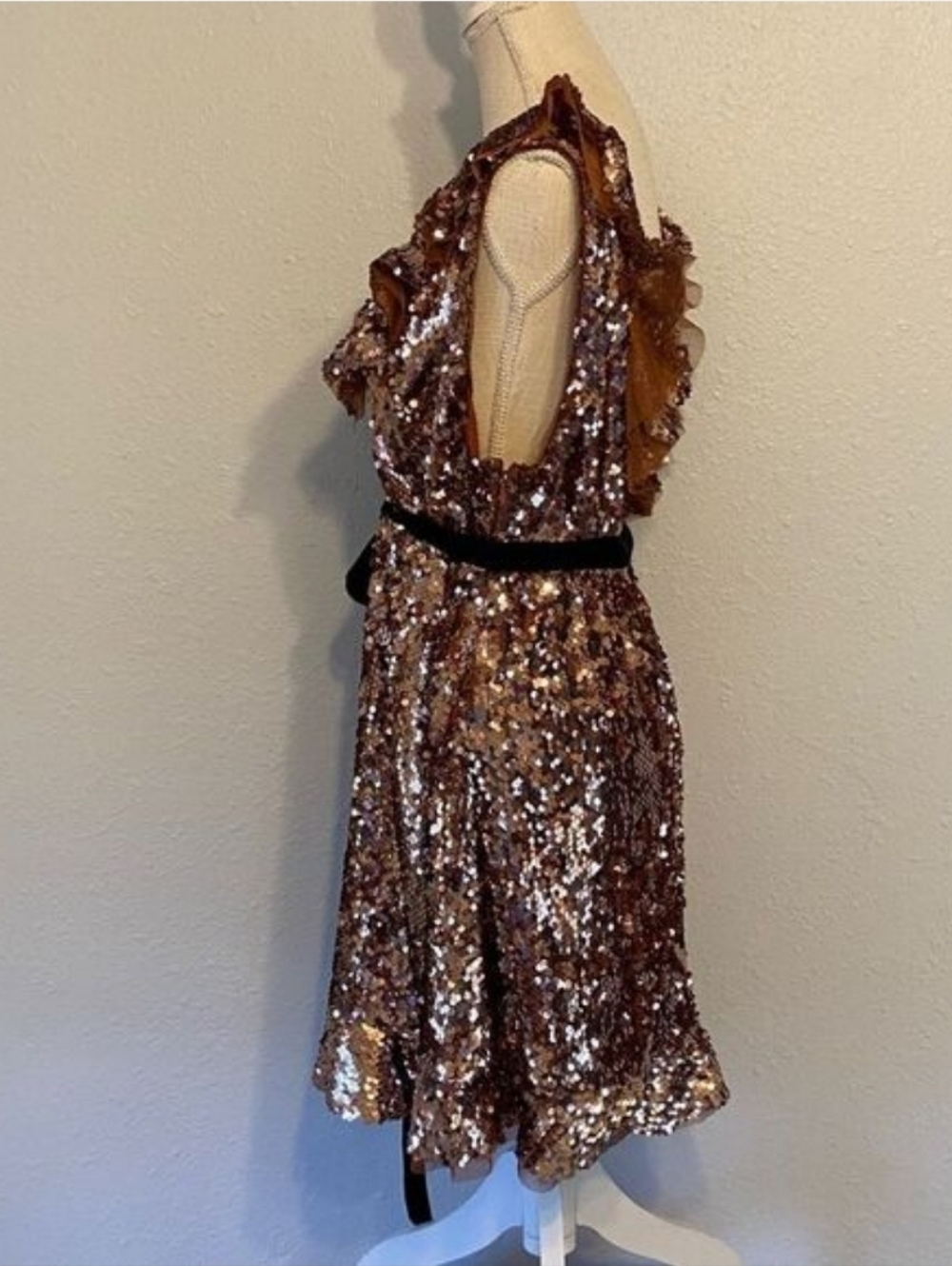 NWT Free People Copper Black Siren Sequined A-Line Dress with Sash Size 12 NEW - Picture 9 of 10
